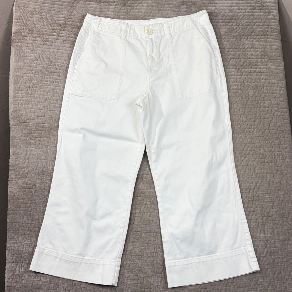 Cabi Mariner Trouser 5690 White Wide Leg Crop Utility Pants Womens Size‎ 10